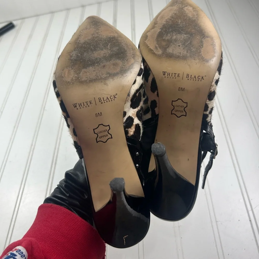 White House Black Market Y2K Jacquie Calf Hair Slingback Heels Cheetah Size 8.5 - Picture 4 of 11